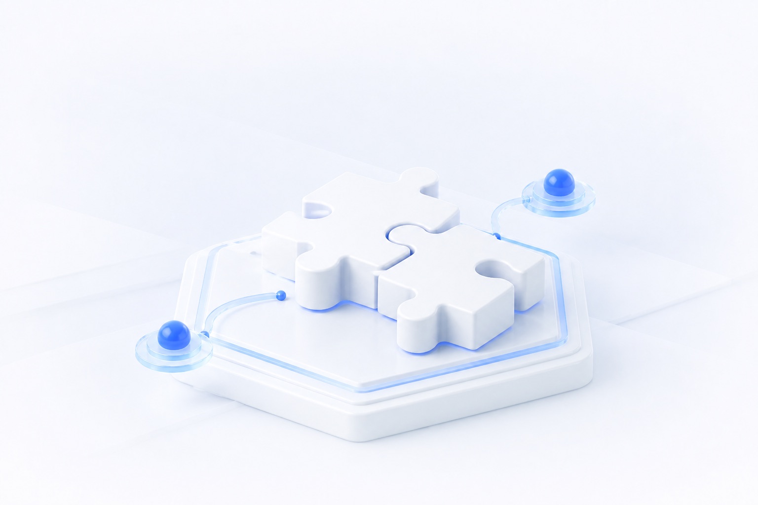 拼图与连接节点组成的校企合作 3D 图形